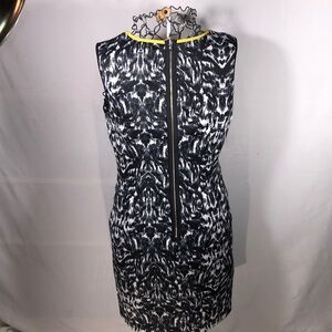 NWOT Kenneth Cole Slenderizing Black & White Pencil Dress Yellow Trim Sz 8